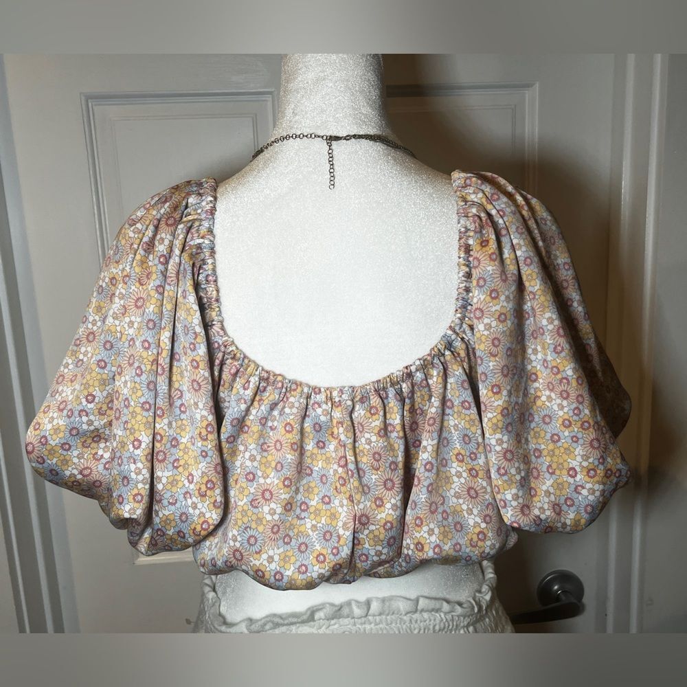 Zara Floral Print Balloon Sleeve Crop Top Size Small 70’s style - Picture 9 of 9